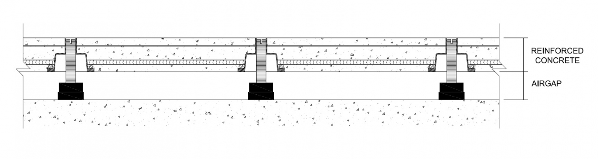 Cross section drawing of a L.D.S  Rubber jack up floating floor